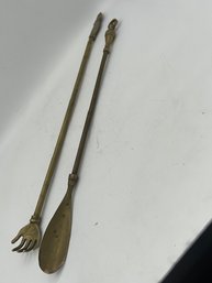A PAIR OF BRASS Instruments Back Scratcher And Shoe Horn
