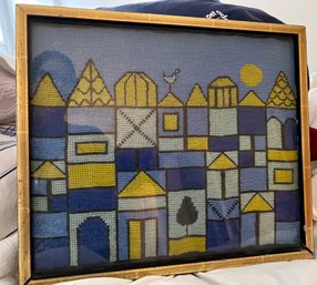 MCM Danish Modern Needlework Approx 11 X 14 Cityscape