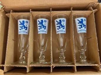 12 NIB Lowenbrau Pilsner Glasses In Original Box Made By Libbey Glass