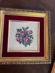 Floral Needlework Framed Approx 8 X 8' Osm