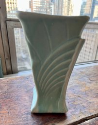 Vintage GREEN Deco McCoy Pottery Vase Beautiful Color 9 !/2' TALL