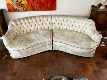 Fantastic MCM White Velveteen Curved Couch