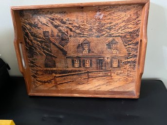 Etched Wood Tray Approx 11 X 14