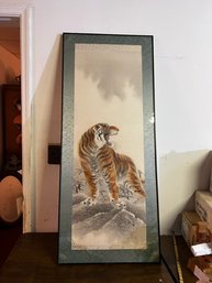 Japanese Painting Of Tiger On Silk  24 X 50' Approx