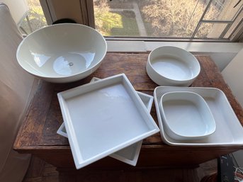 6 Large White Serving Ware Plates And Bowls
