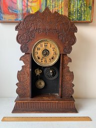 Antique Etched Wood Clock Cabinet
