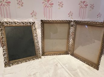 A Group Of Vintage Photo Frames Double 8 X 10 And Single Gold Filagree Borders