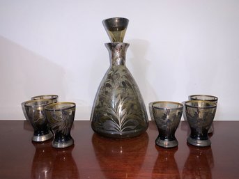 Decanter And Cordial Glasses Small Crack See Photos