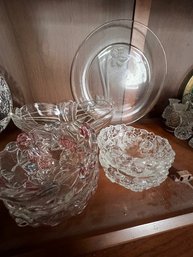 A Group Of Cut Glass Bowls And Etched Platter