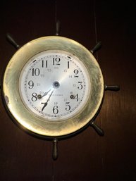 VINTAGE SETH THOMAS SHIPS WHEEL BRASS HELMSMAN 8-DAY CLOCK CHIMES