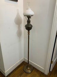 Vintage Milk Glass Shade On Converted Floor Oil Lamp