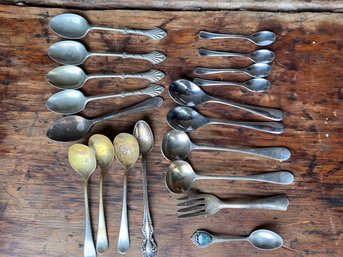 Group Of 19 Espresso And Souvenir Spoons  And One Fork! See Markings R Welch, Newark Silver Etc