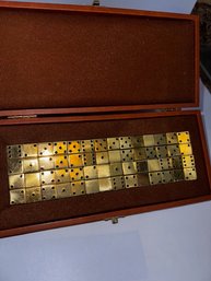 FLAT BRASS Dominoes In LEATHER Case