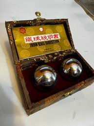A Pair Of Iron Ball Direction In Silk Box Meditation Balls