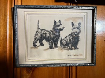 Waiting For Dinner Vintage Lithograph Of Scotties 9 X 12'