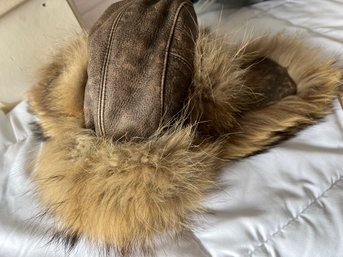 Canadian Crown Cap Leather And Fur Snow Hat