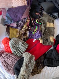Group Of Hats And Scarves, Canadian, Japanese, Calvin Klein Etc