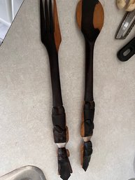 A Beauty Set Of African Carved Wood Salad Servers