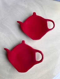 A Pair Of Red Ceramic Tea Bag Holders By Bistro Brights