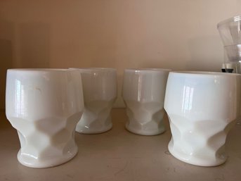 Set Of 4 Rocks Glass Carved Milk Glass
