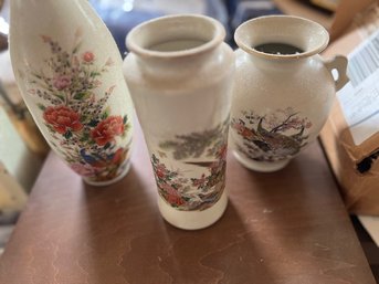 A Group Of Three Hand Painted Made In Japan Vases Max Abpprox 7 Inches