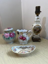 Mixed Group Of Various Porcelains And Small Hp Lamp