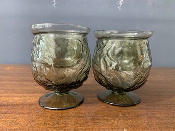 2 Vintage Green Glass Shrimp Cocktail Cups