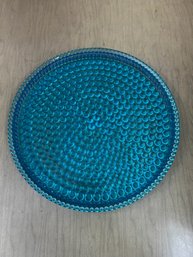 Vintage Turquoise Glass Round Cake Plate
