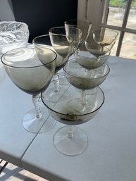 9 Stemmed Green Wine Glasses
