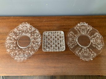 3 Glass Serving Platters Etched