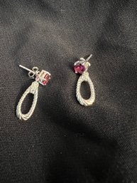Sterling Silver Earring With Garnet 925 Made In Thailand