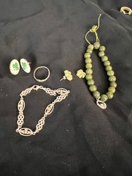 A Group Of Celtic Sterling Silver Jewelry Ring Bracelets,  Earrings