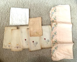 A Group Of Vintage Linen, Handkerchiefs Etc