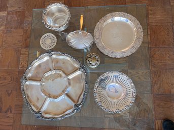 Group 8 Of Vintage Silver Plate Serving Pieces