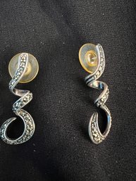 A Pair Sterling Silver Marcasite Swiggle Earring