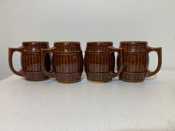 4 Brown Ceramic Beer Steins Made In USA