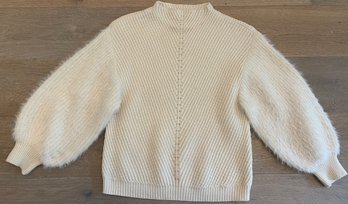 Crew Neck Cream Sweater With Balloon Sleeves