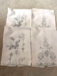 Aa Group Of 4 Embroidered Blue On White Tea Towels