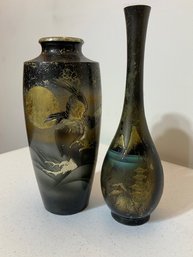 2 Japanese Etched Vases