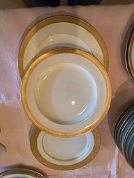 3 Dinner Plates Gold And Off White 2 Minton, One Limoges