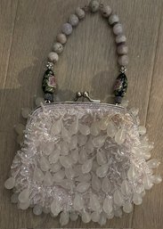 Exquisite FUN Lily Scott White Beaded Evening Bag