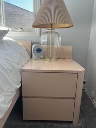 A Blush Formica Pair Of End Tables And Queen Size Headboard