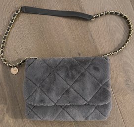 Quilted Grey Faux Fur Shoulder Bag By Alex Max