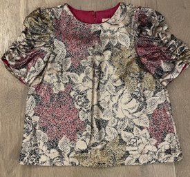 Anthropologie Floral Metallic Top Size Small