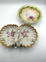 Porcelain Plate And West German Double Candy Dish