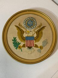 US Seal In Needle Work 13' Round Gold Frame