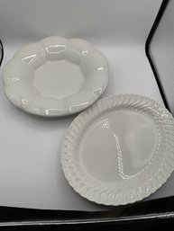 2 White Platters One Marked Nomot 1945-1985 Makkum
