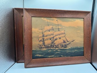 A Pair Of Oak Framed Ship Prints By Charles Rosner Star Of Peace And Loch Ness