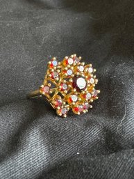 Mid Century Gold And Garnet Flower Ring