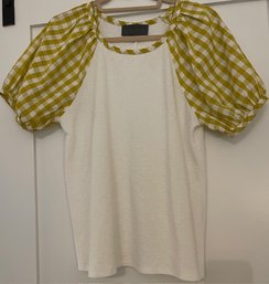 Fab Chartreuse Plaid And White Blouse By Sunday In Brooklyn, Size M